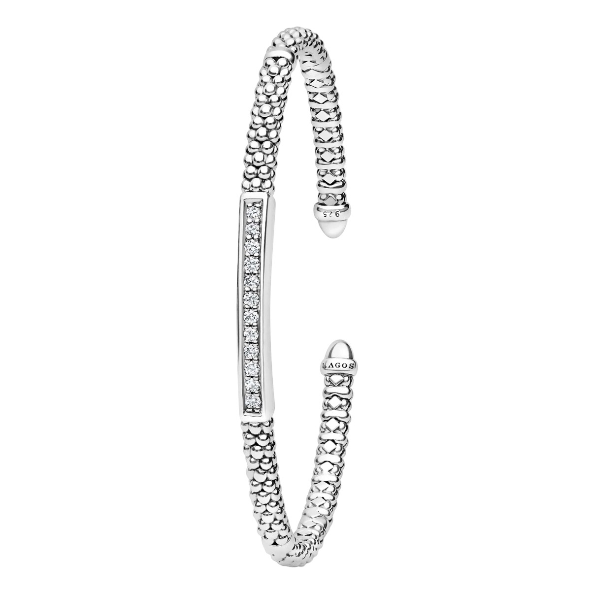 LAGOS Caviar Spark Sterling Silver Diamond Station Mini Versa Torque Bracelet, 3 mm, Size M