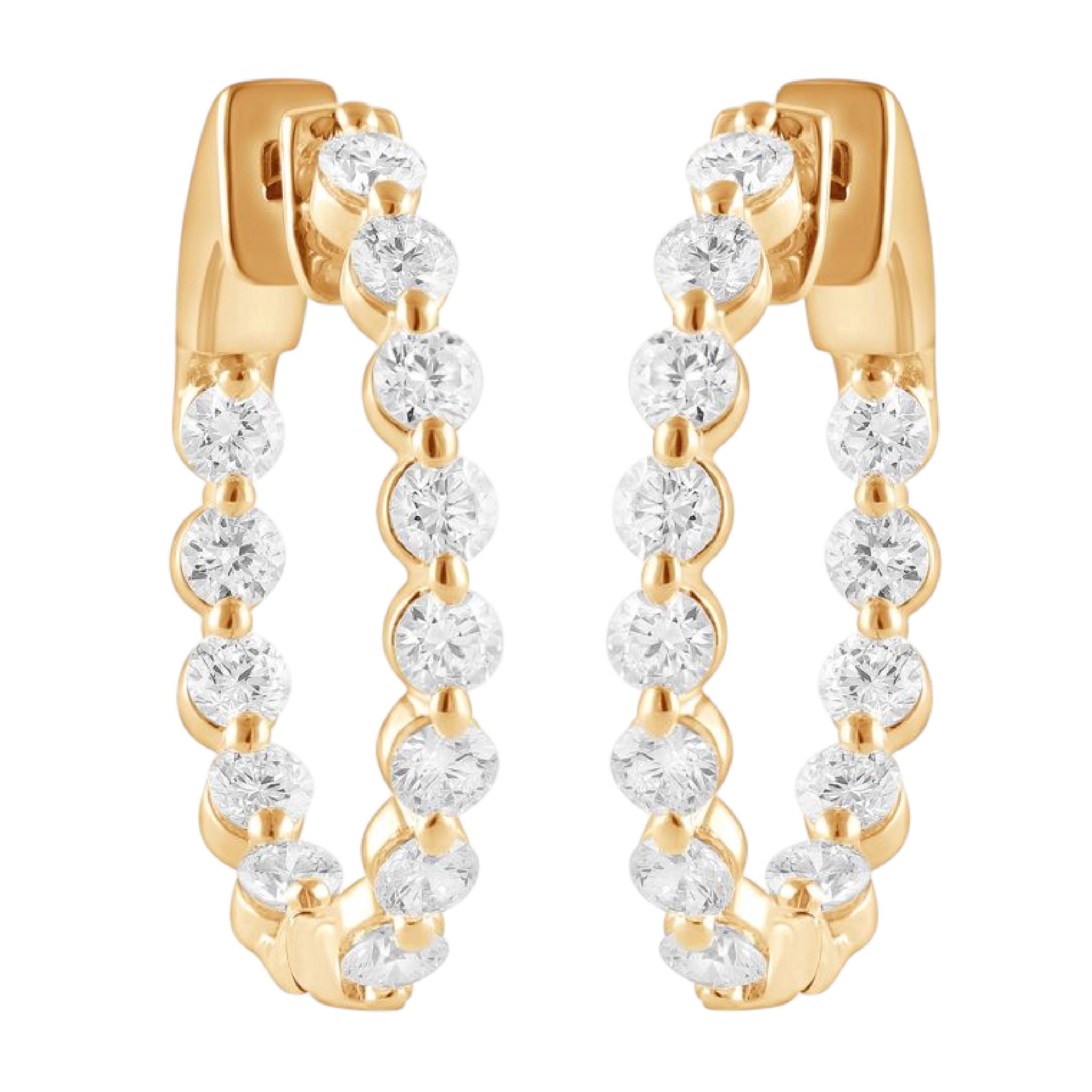 Lab Grown Diamond Shared Prong Inside Out Hoop Earrings in 14K Yellow Gold, 2 cttw