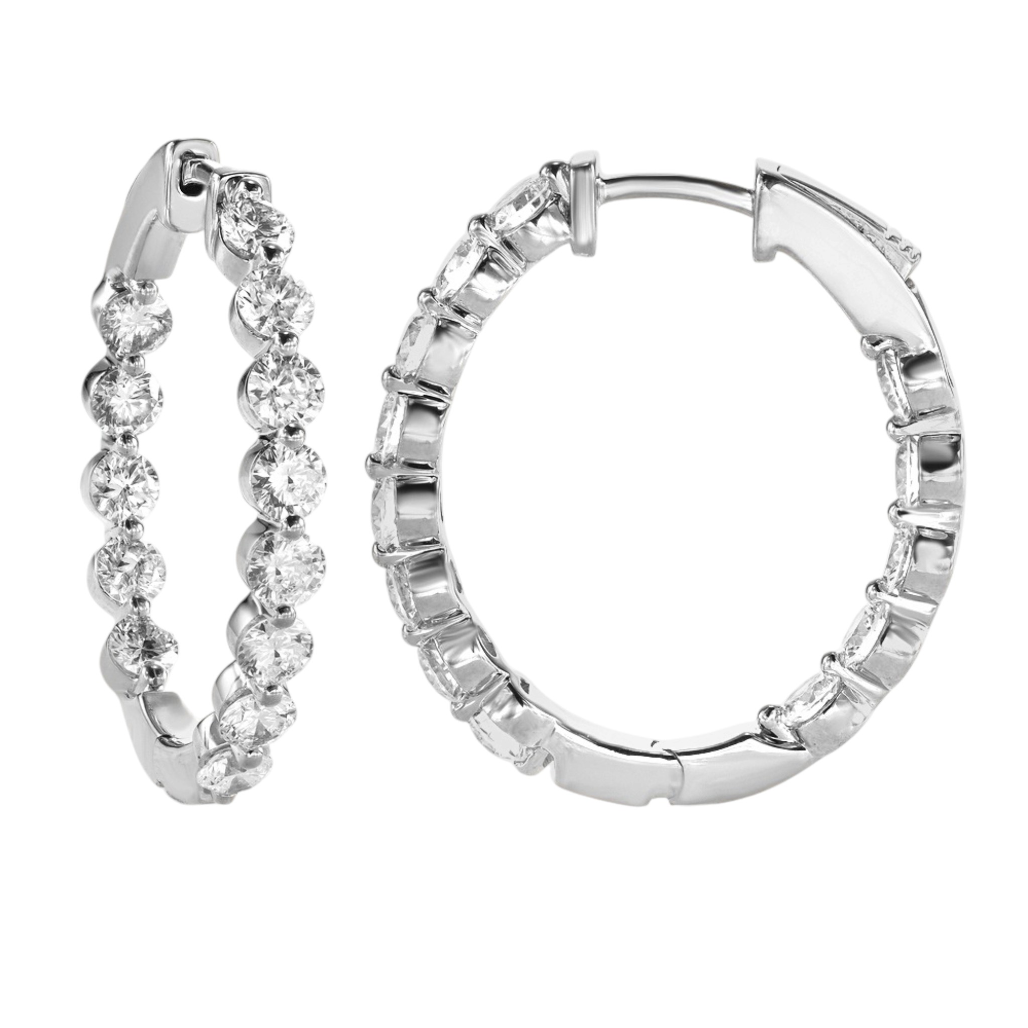 Lab Grown Diamond Shared Prong Inside Out Hoop Earrings in 14K White Gold, 2 cttw