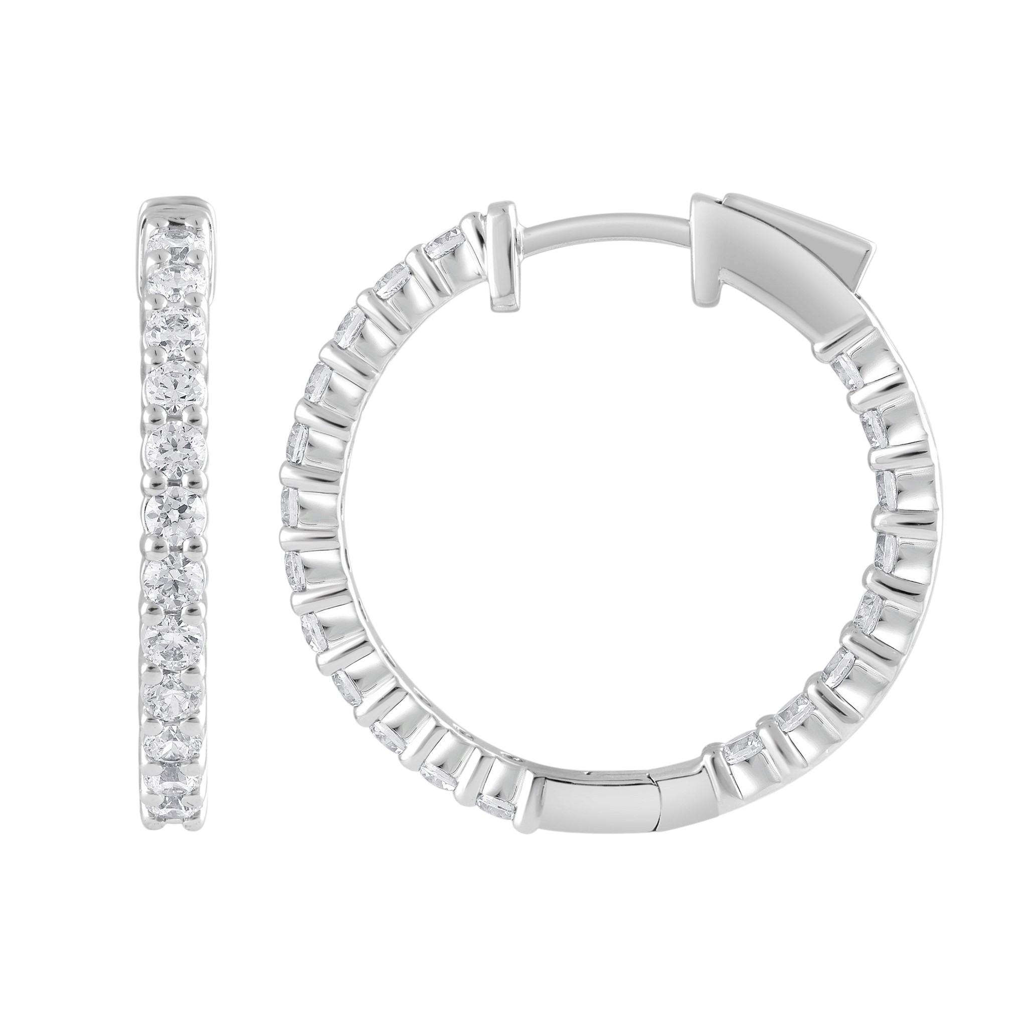 Lab Grown Diamond Inside Out Hoop Earrings in 14K White Gold, 2 cttw