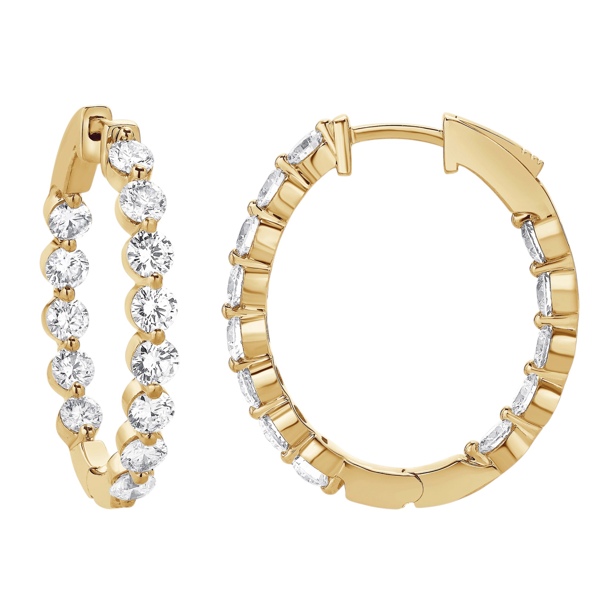 Lab Grown Diamond Inside Out Hoop Earrings in 14K Yellow Gold, 3 cttw