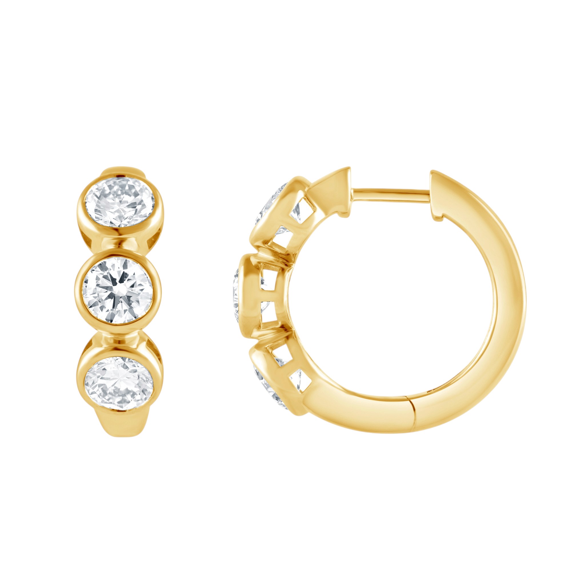 Small Lab Grown Diamond Bezel Set Huggie Hoop Earrings in 14K Yellow Gold