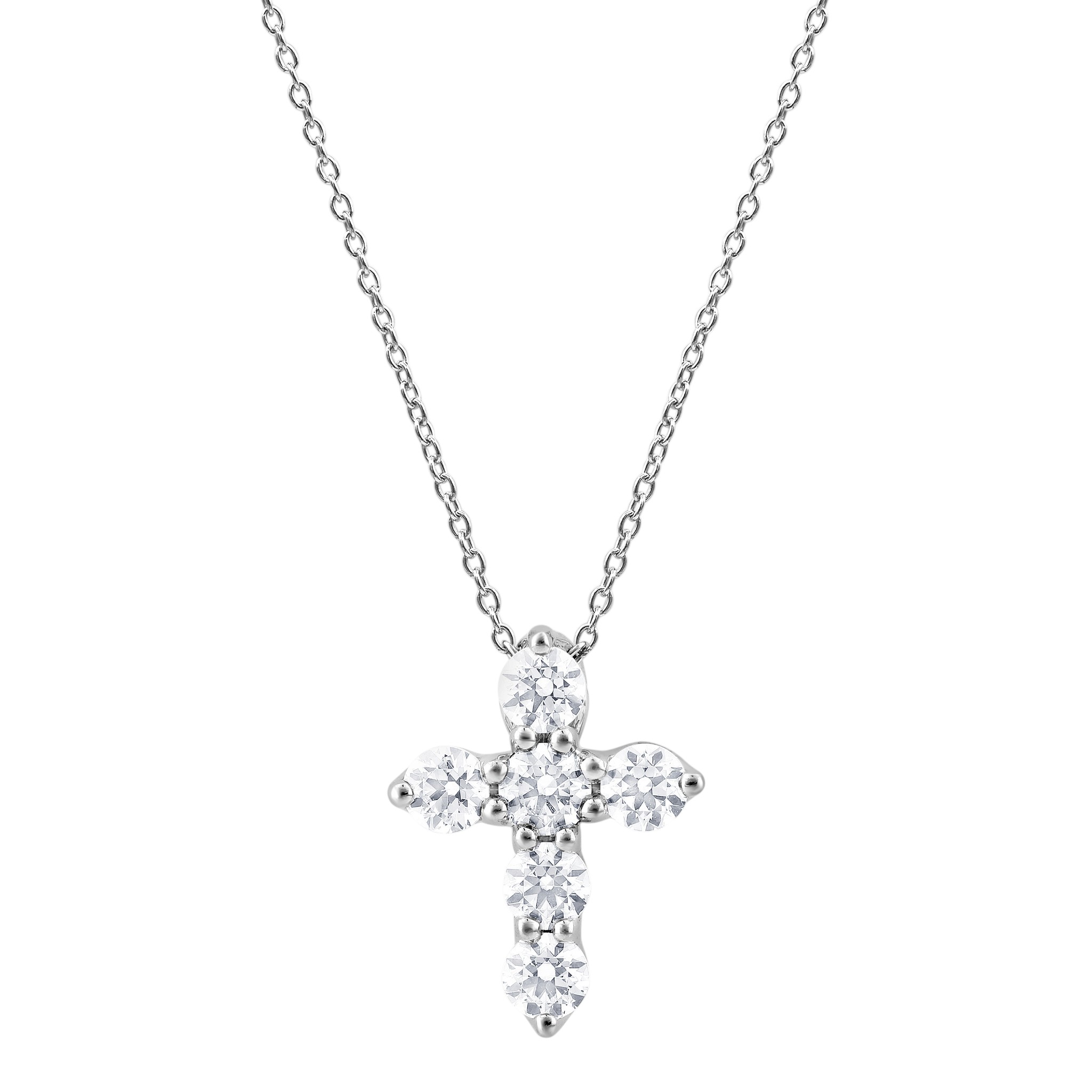 Lab Grown Diamond Small 6 Stone Cross Pendant in 14K White Gold, 18
