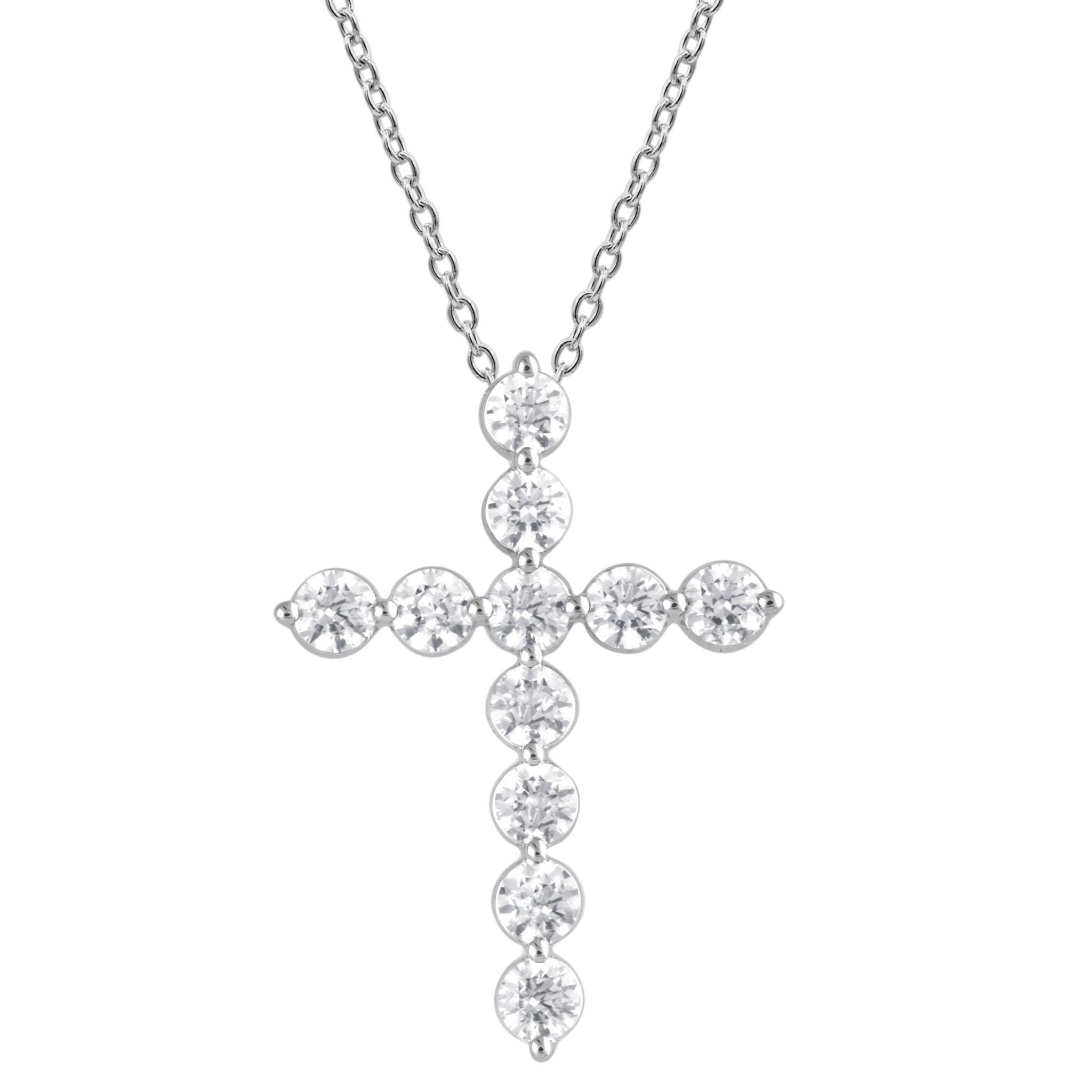 Lab Grown Diamond 11 Stone Cross Pendant in 14K White Gold, 18