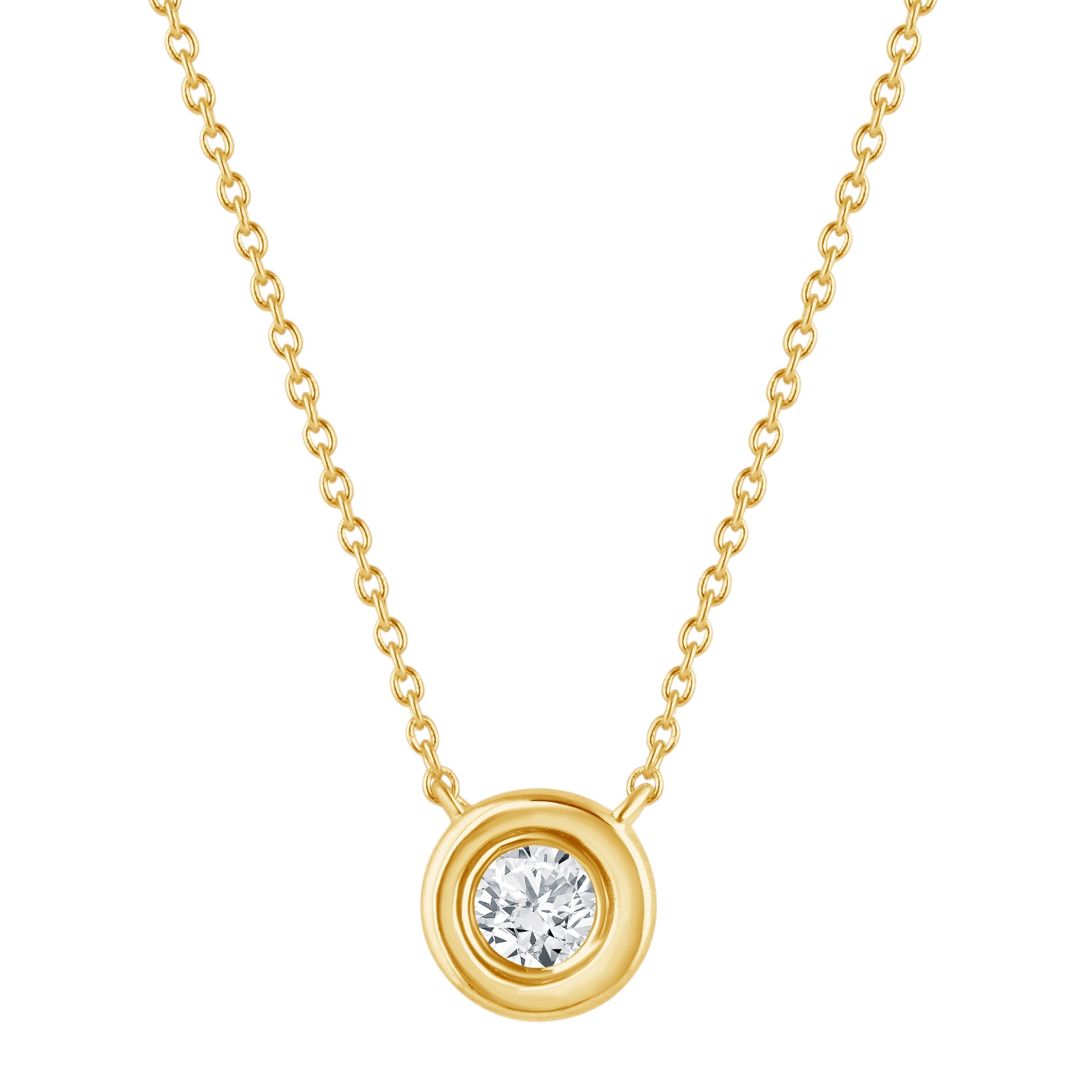 Lab Grown Round Diamond Solitaire Bezel Set Necklace in 14K Yellow Gold
