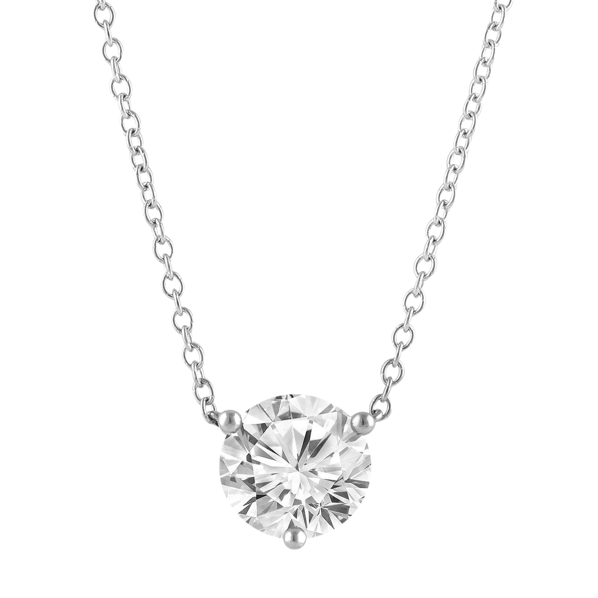 Lab Grown Round Diamond Solitaire Necklace in 14K White Gold, 1.5 ct