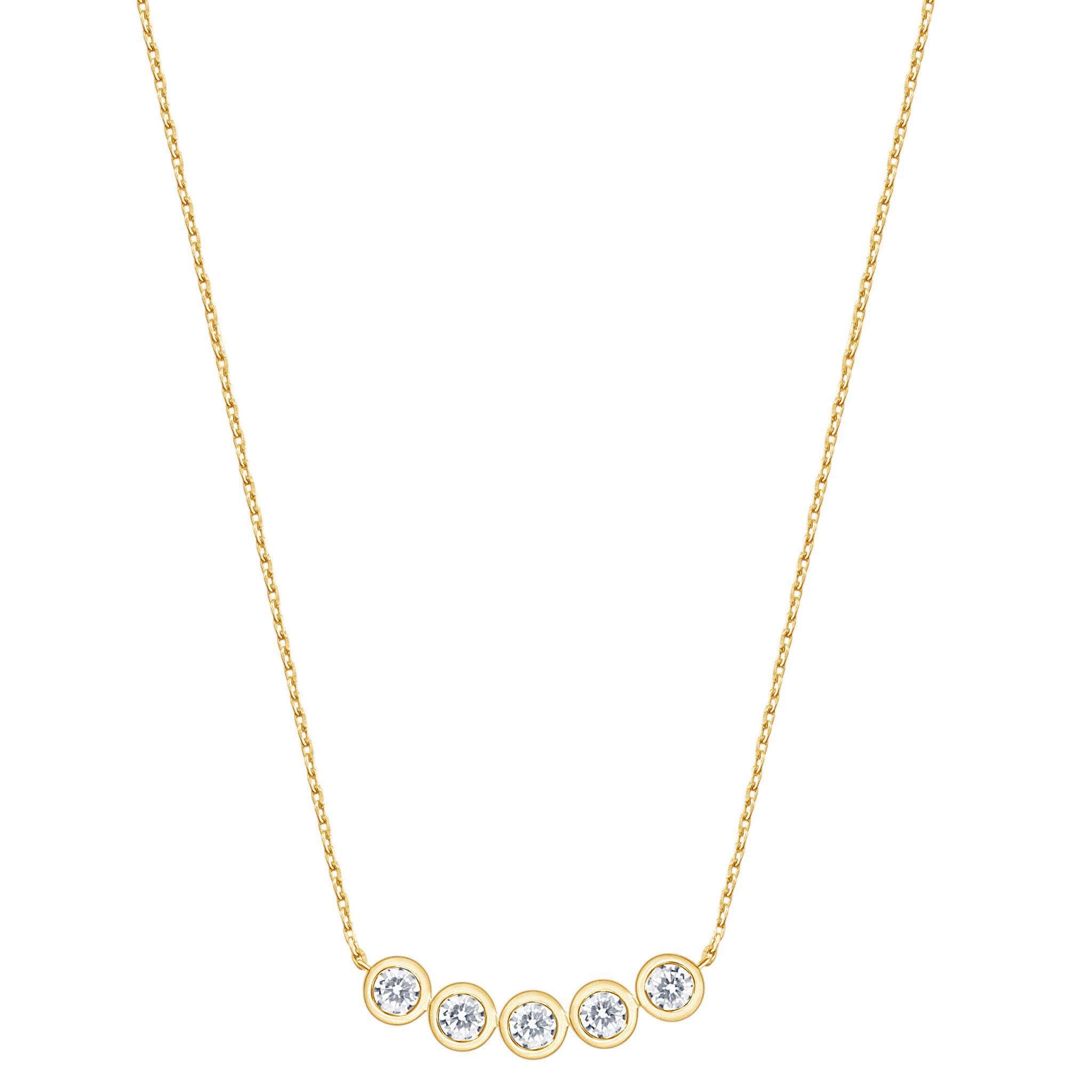 Lab Grown Diamond Bezel Set Curved Bar 5 Stone Necklace in 14K Yellow Gold, .37 cttw, 18