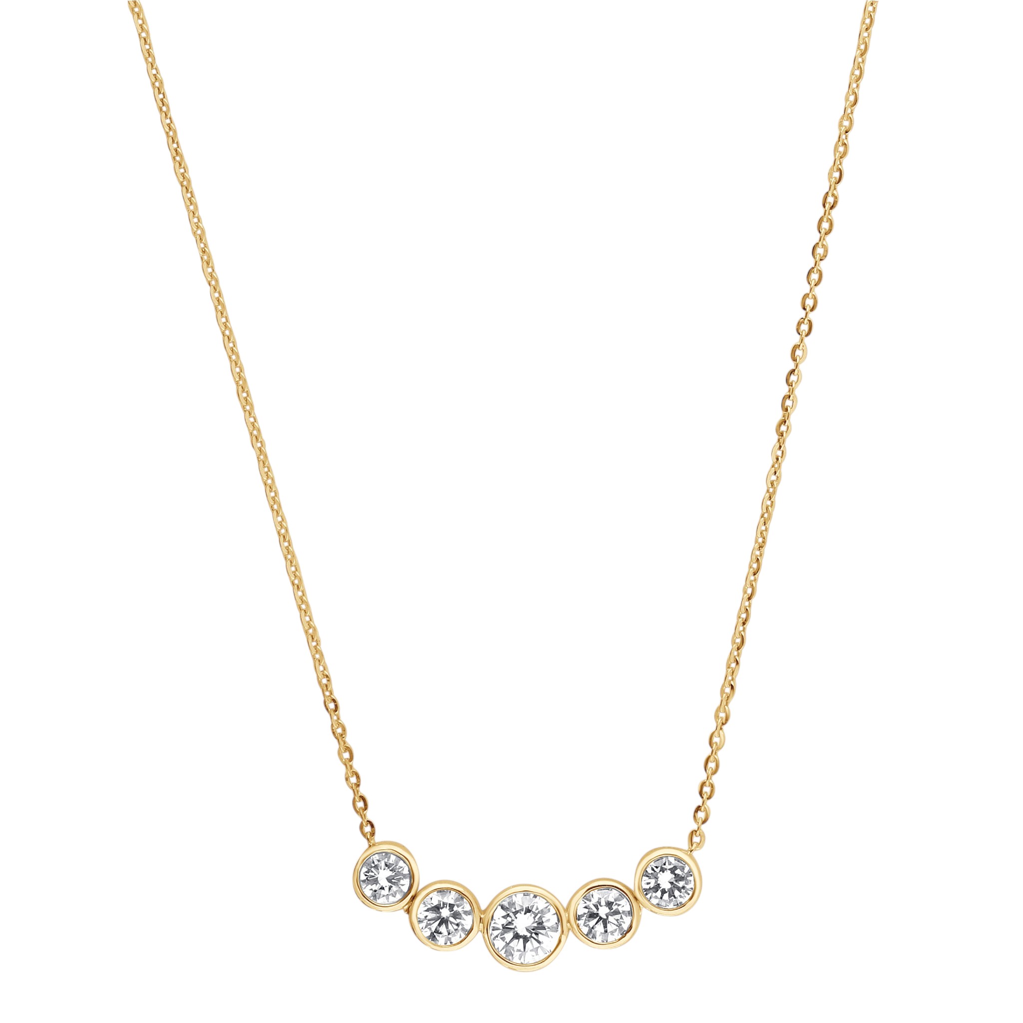 Lab Grown Diamond Bezel Set Curved Bar 5 Stone Necklace in 14K Yellow Gold, 1 cttw