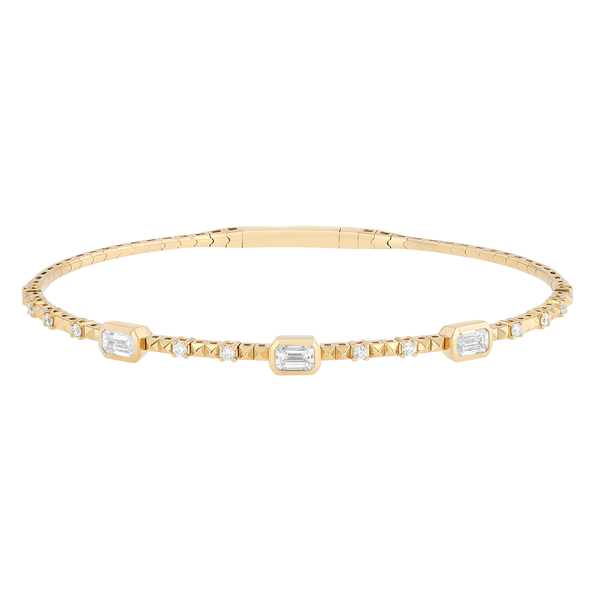 Mixed Shape Diamond Station Square Pattern Bracelet in Yellow Gold, 6.75