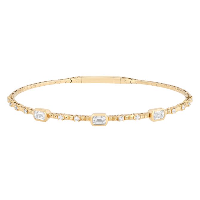 Mixed Shape Diamond Station Square Pattern Bracelet in Yellow Gold, 6.75"