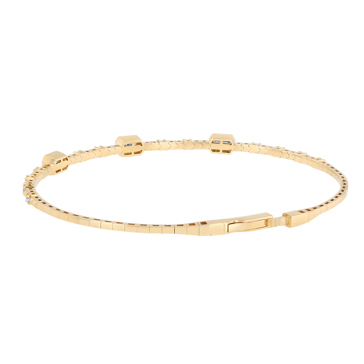 Mixed Shape Diamond Station Square Pattern Bracelet in Yellow Gold, 6.75