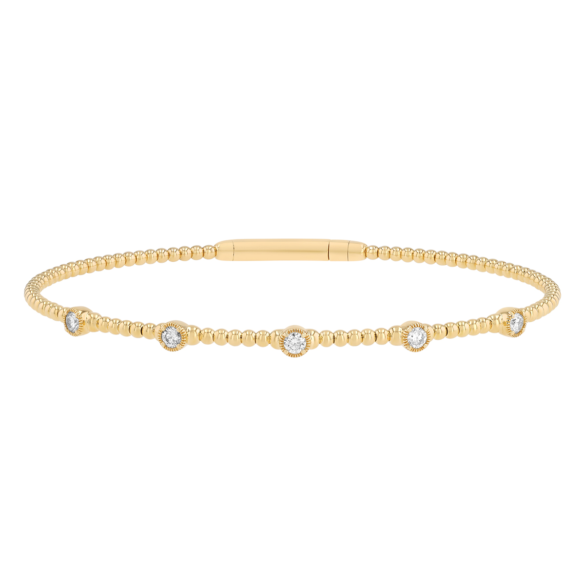 Round Diamond Station Beaded Bracelet in Yellow Gold, 6.5