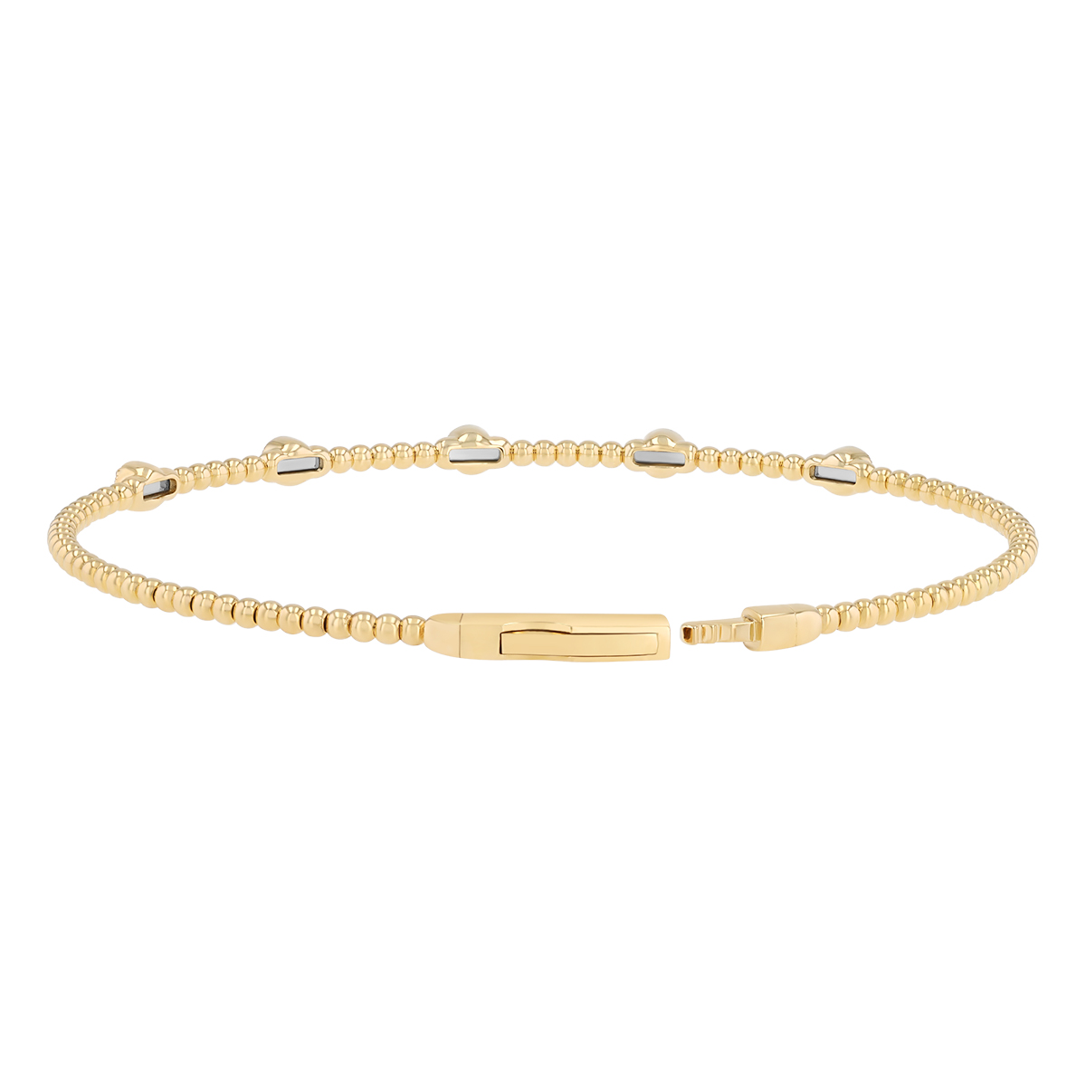 Round Diamond Station Beaded Bracelet in Yellow Gold, 6.5