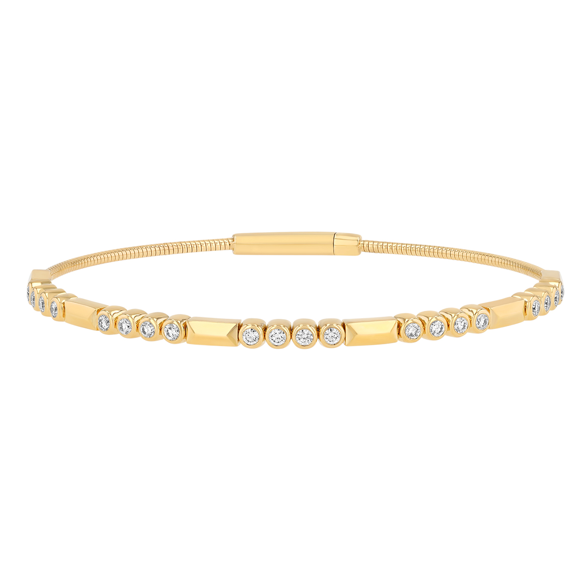 Round Diamond & Rectangle Bar Bracelet in Yellow Gold, 6.75