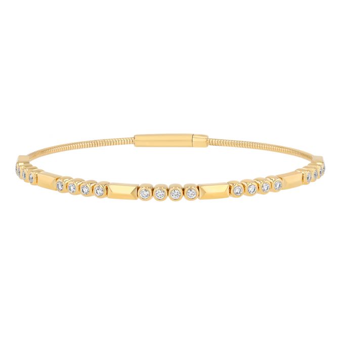 Round Diamond & Rectangle Bar Bracelet in Yellow Gold, 6.75"