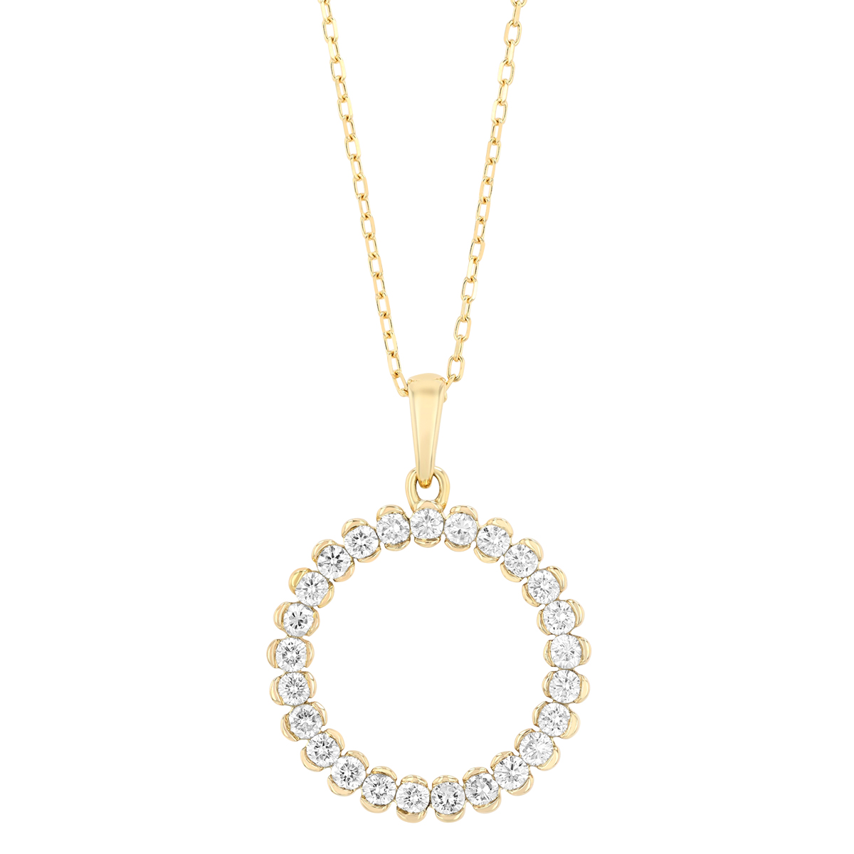 Split Bezel Diamond Open Circle Pendant in Yellow Gold