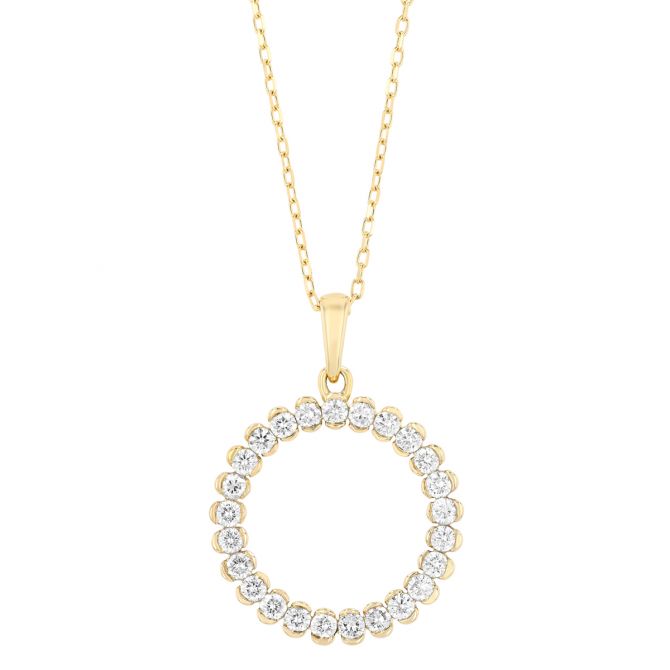 Split Bezel Diamond Open Circle Pendant in Yellow Gold
