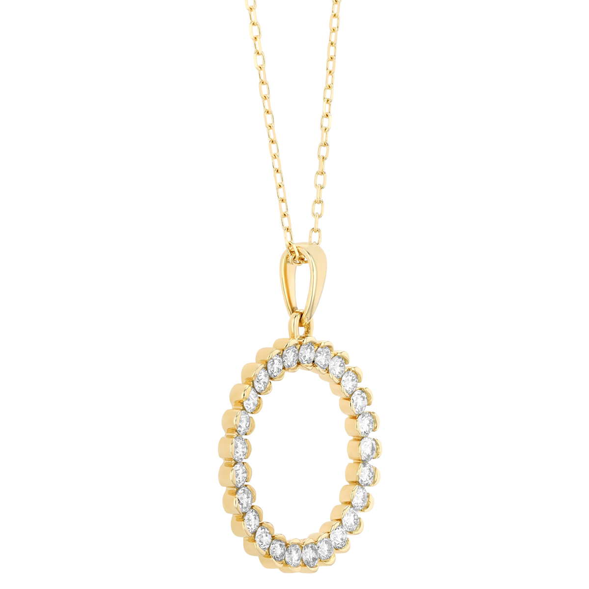 Split Bezel Diamond Open Circle Pendant in Yellow Gold