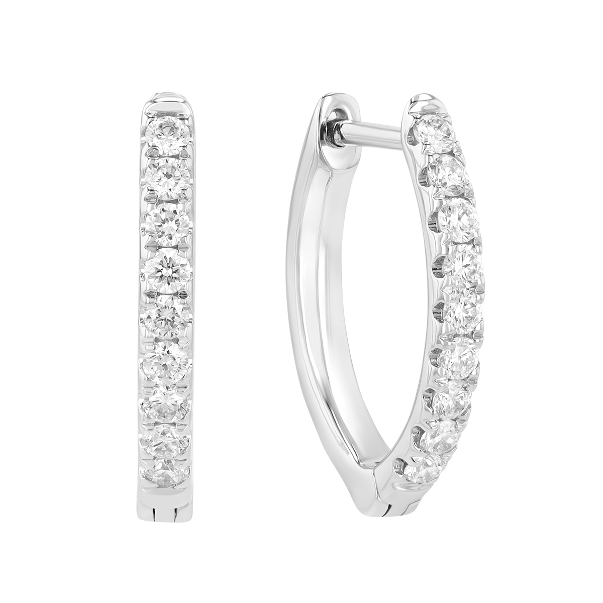 Diamond Huggie Hoop Earrings in White Gold, 0.33 cttw
