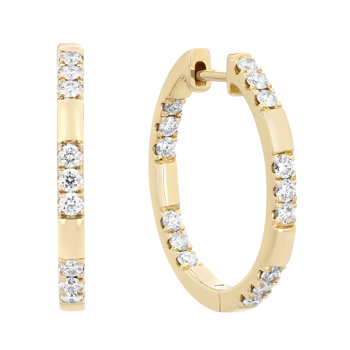 Diamond Cluster In & Out Hoop Earrings in Yellow Gold