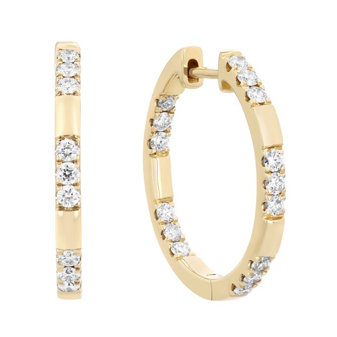 Diamond Cluster In & Out Hoop Earrings in Yellow Gold