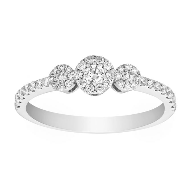 Round Diamond & Halo Trio Ring in White Gold