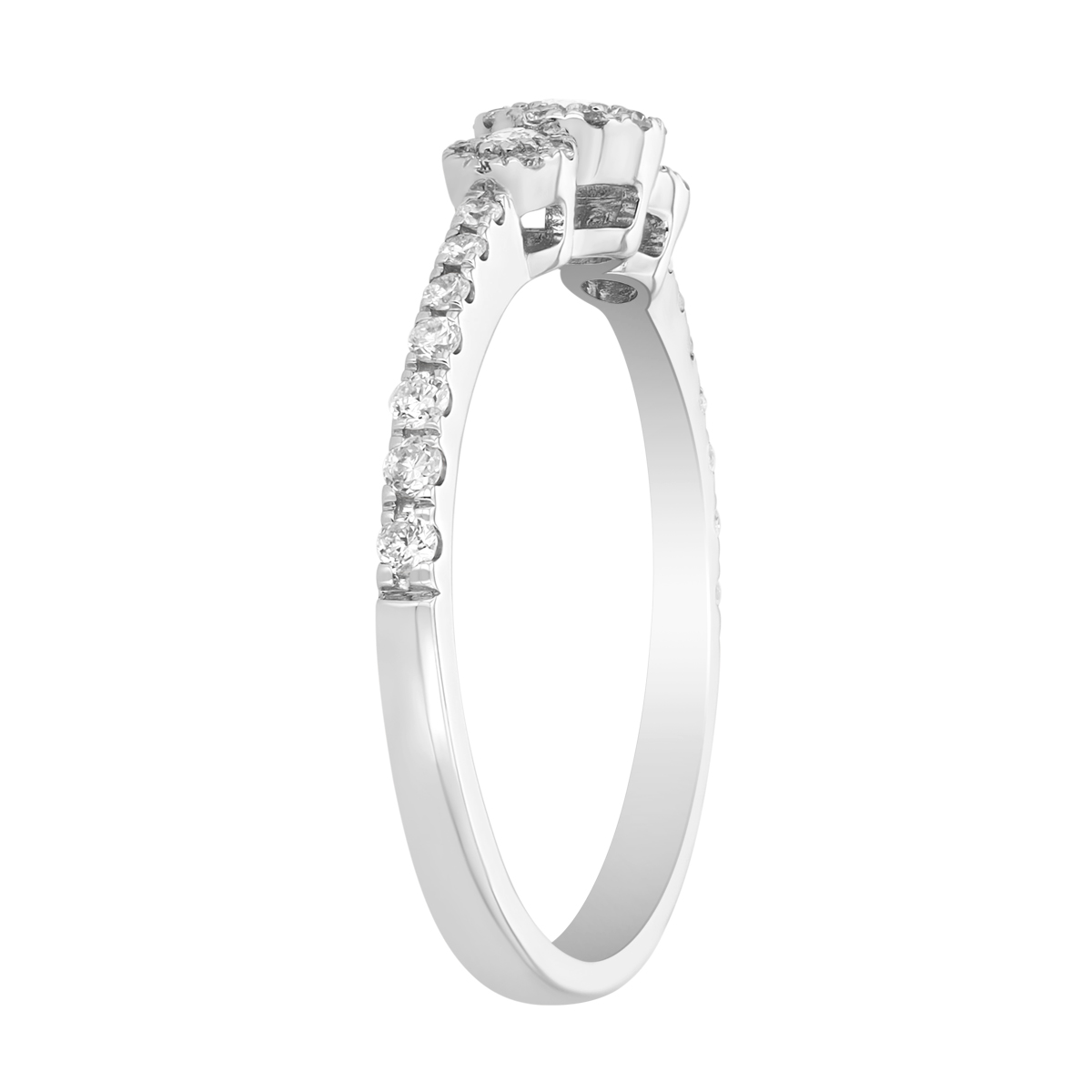 Round Diamond & Halo Trio Ring in White Gold