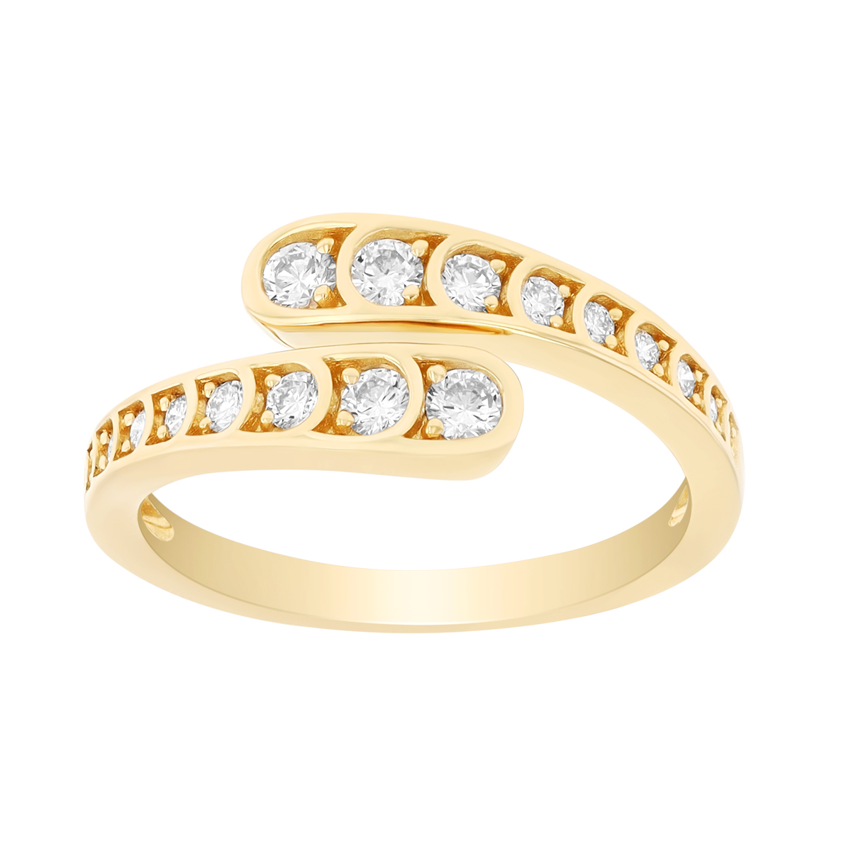 Graduated Diamond Sectioned Bypass Ring in Yellow Gold
