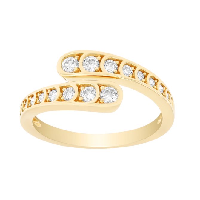 Graduated Diamond Sectioned Bypass Ring in Yellow Gold