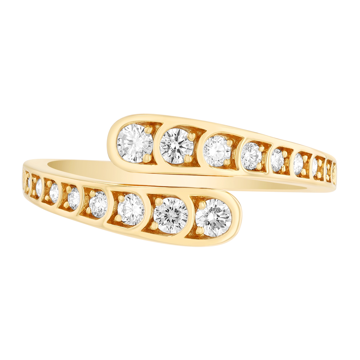 Graduated Diamond Sectioned Bypass Ring in Yellow Gold