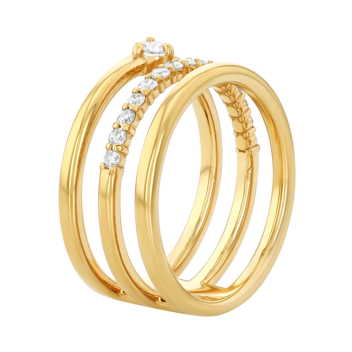 Pear Shape & Round Diamond 3 Band Ring in Yellow Gold