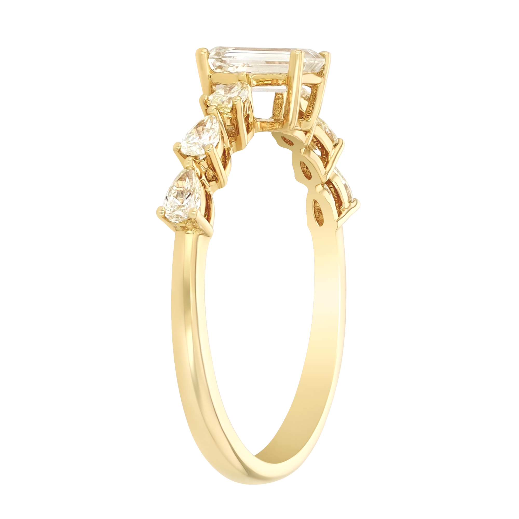 Emerald Cut & Pear Shape Fancy Yellow Diamond Ring in Yellow Gold