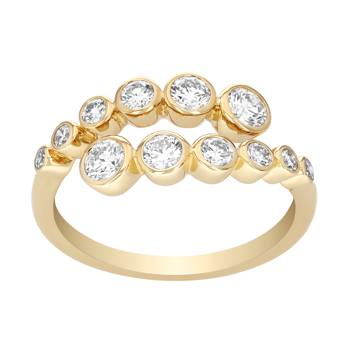 Bezel Set Graduated Diamond Bypass Ring in Yellow Gold