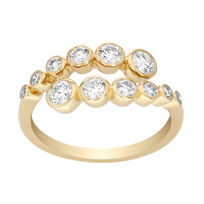 Bezel Set Graduated Diamond Bypass Ring in Yellow Gold
