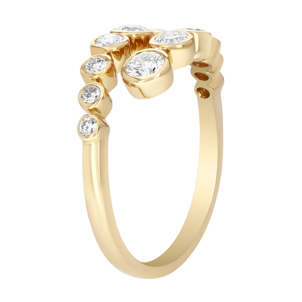Bezel Set Graduated Diamond Bypass Ring in Yellow Gold
