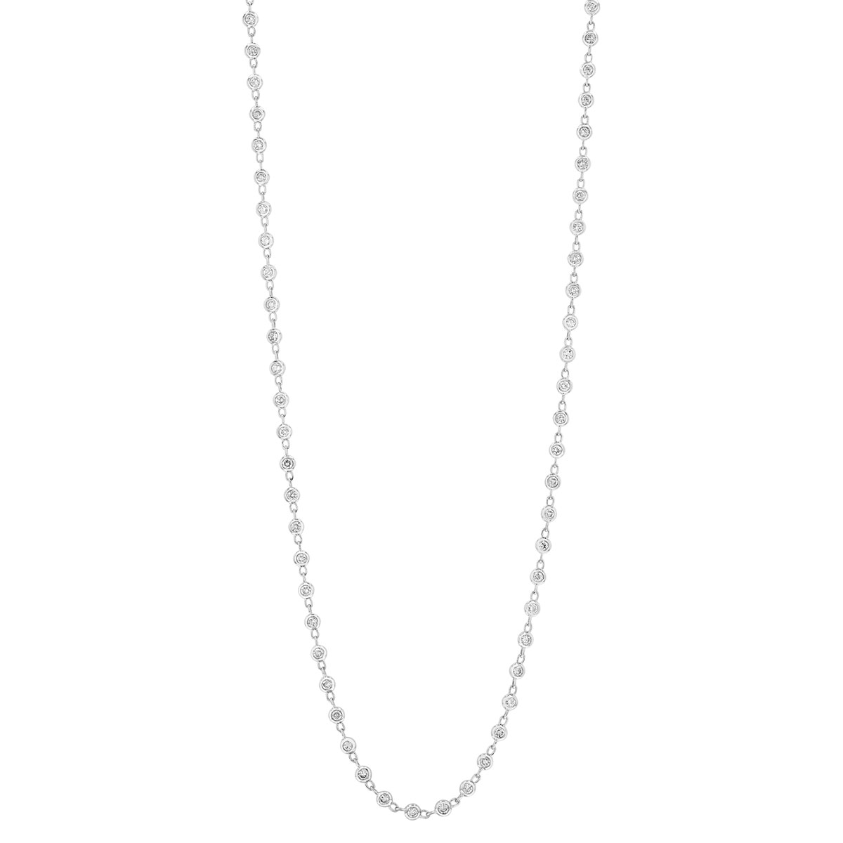 Bezel Set Diamond Station Necklace in White Gold, 20