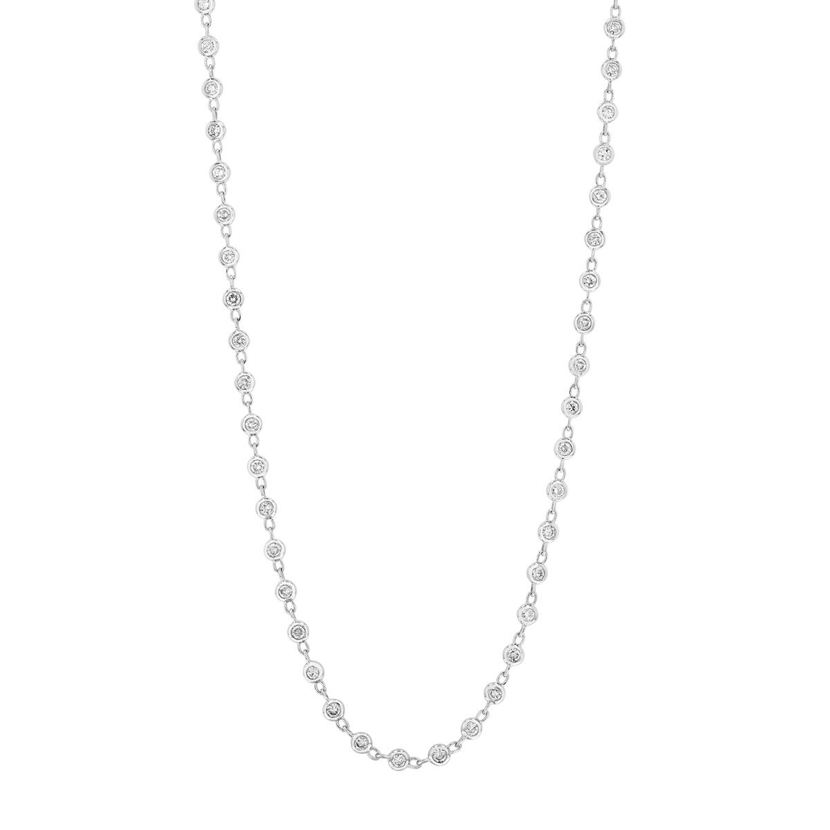 Bezel Set Diamond Station Necklace in White Gold, 20