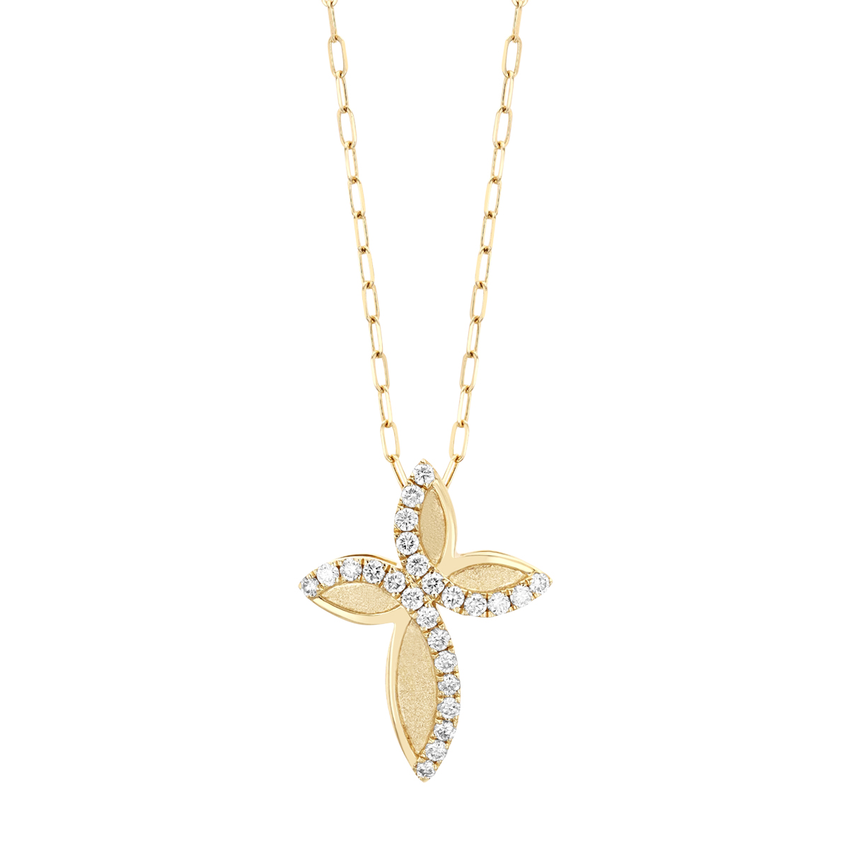 Frederic Sage Diamond Swirl Romantic Cross Pendant in Yellow Gold, 18