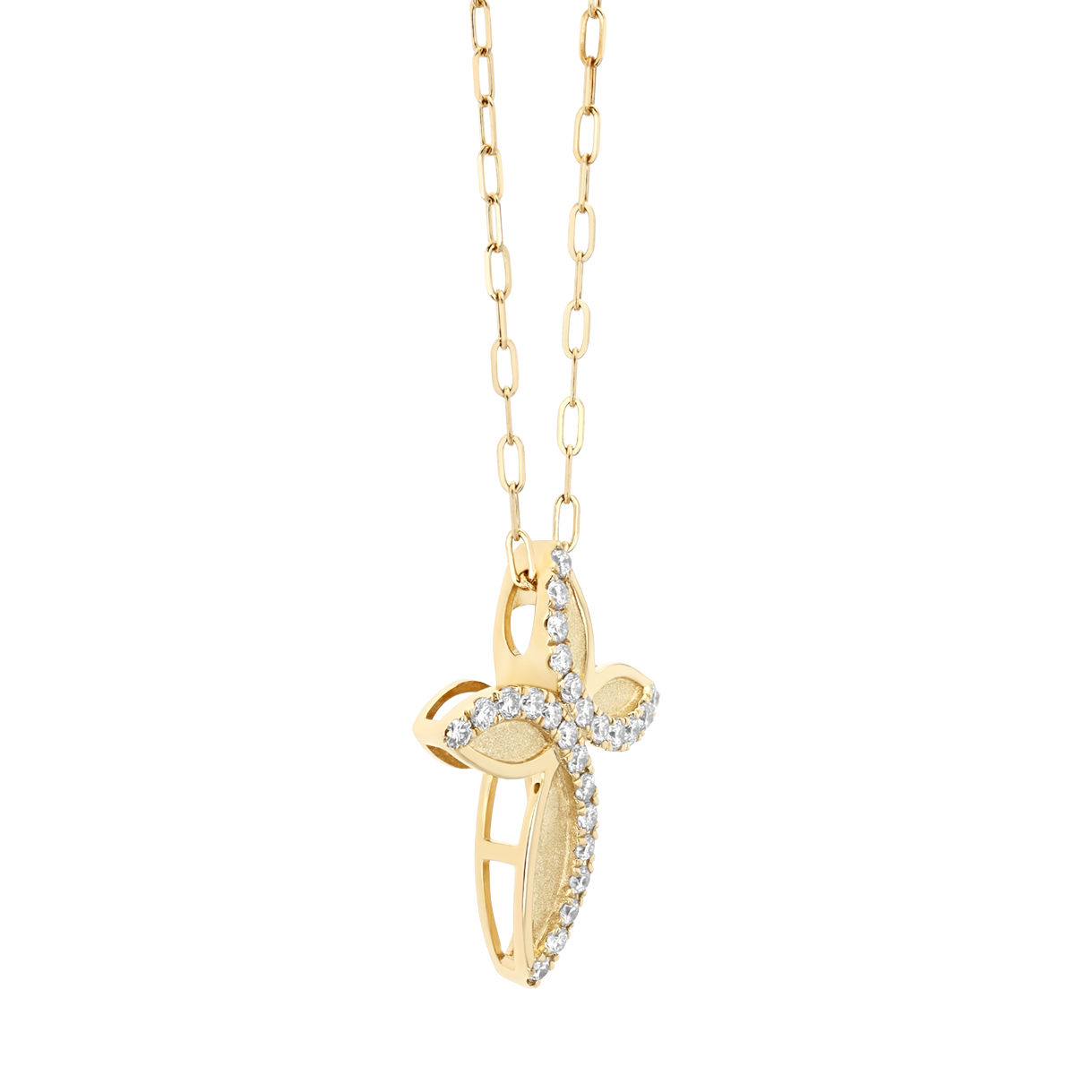Frederic Sage Diamond Swirl Romantic Cross Pendant in Yellow Gold, 18