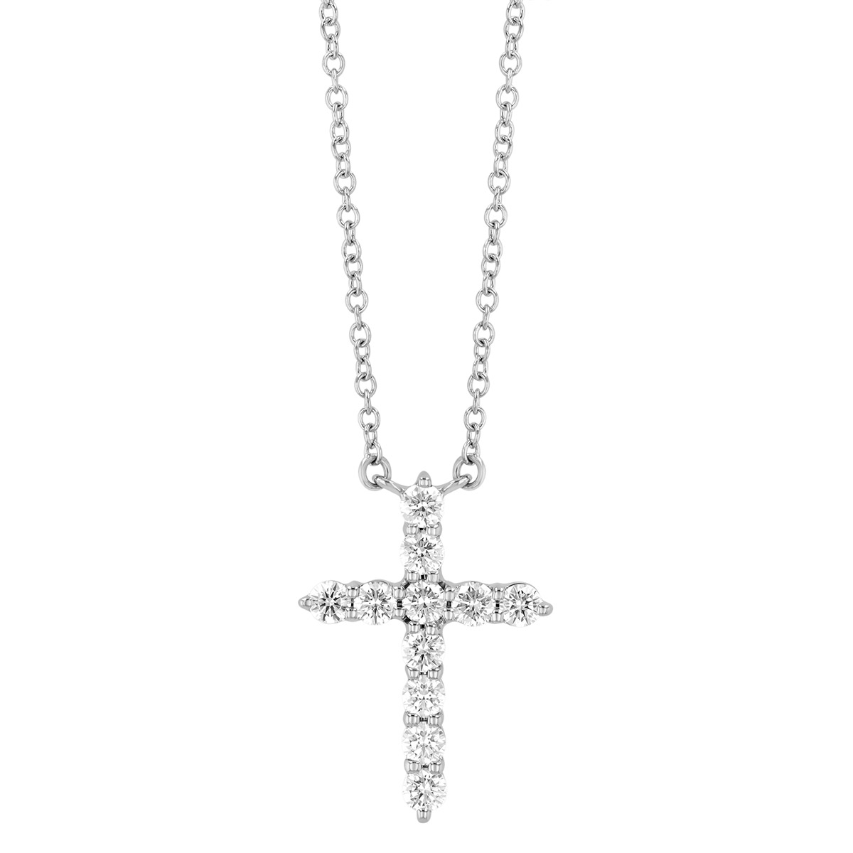 Kwiat Diamond Cross Pendant in White Gold, 16