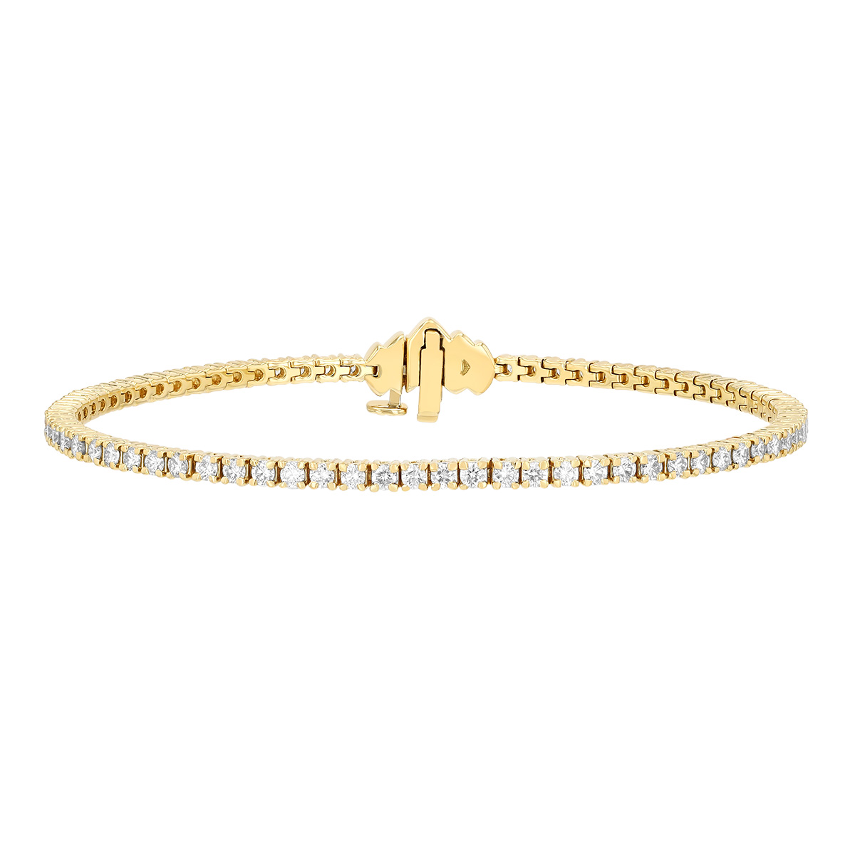 Kwiat Signature Tiara Round Diamond 4 Prong Tennis Bracelet in Yellow Gold, 7