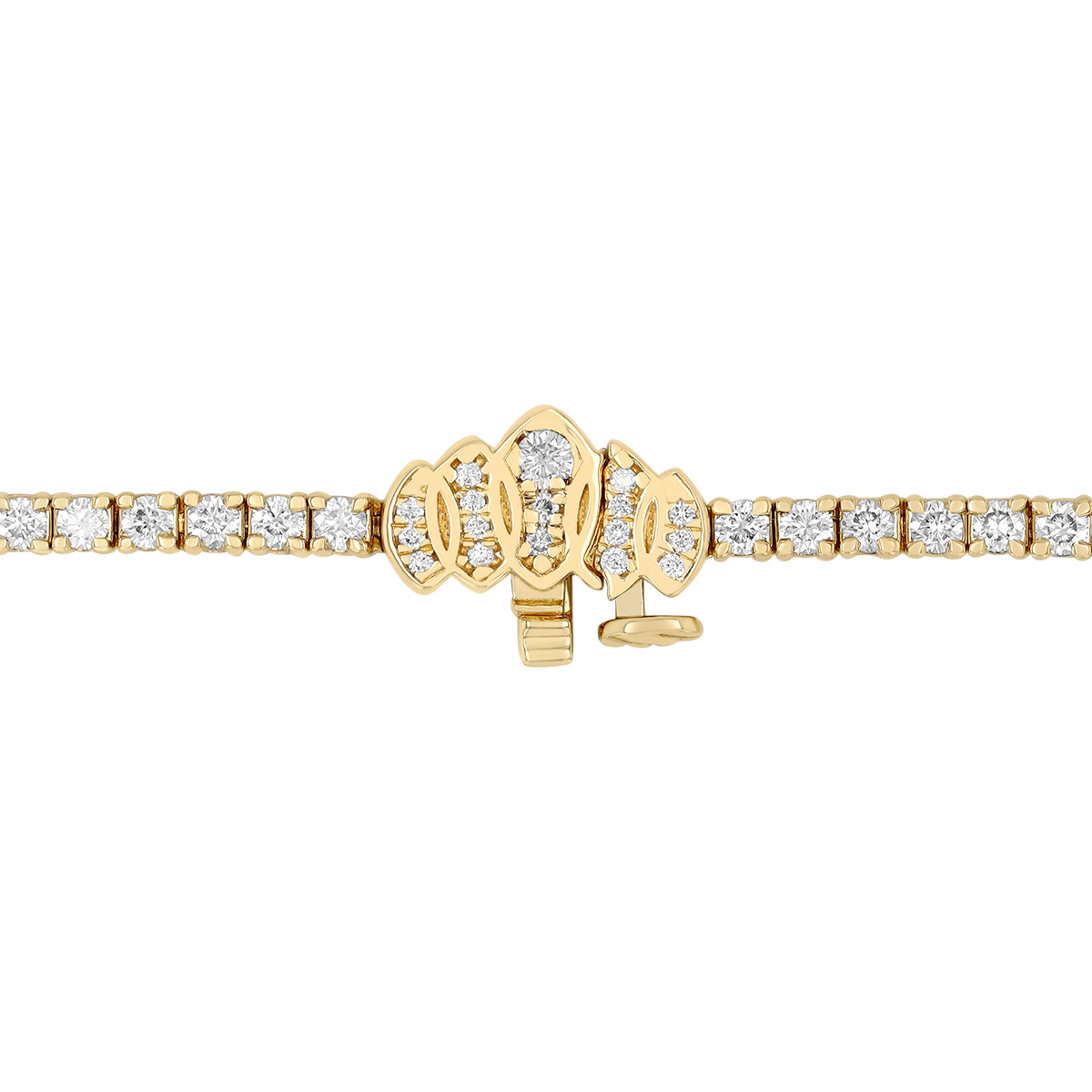 Kwiat Signature Tiara Round Diamond 4 Prong Tennis Bracelet in Yellow Gold, 7