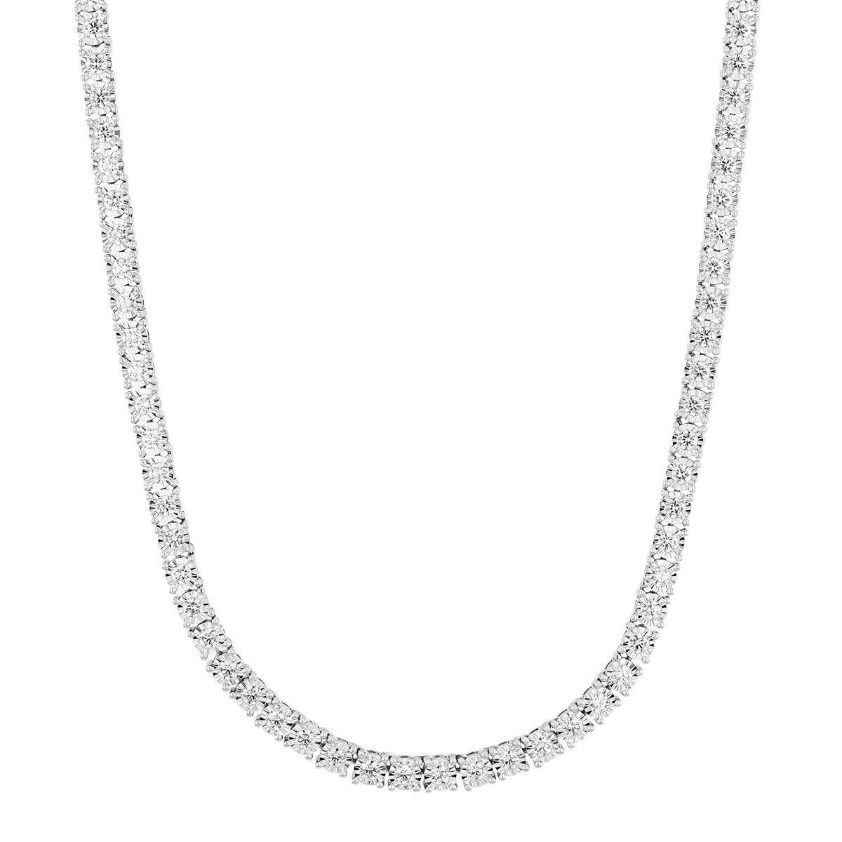 Kwiat Sunburst Round Diamond Tennis Necklace in White Gold, 16