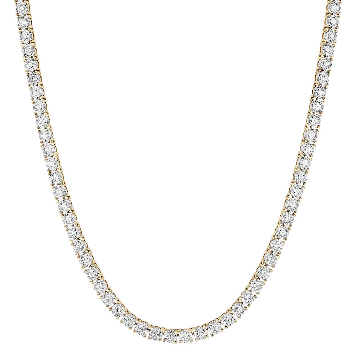 Kwiat Sunburst Round Diamond Tennis Necklace in Yellow Gold, 16