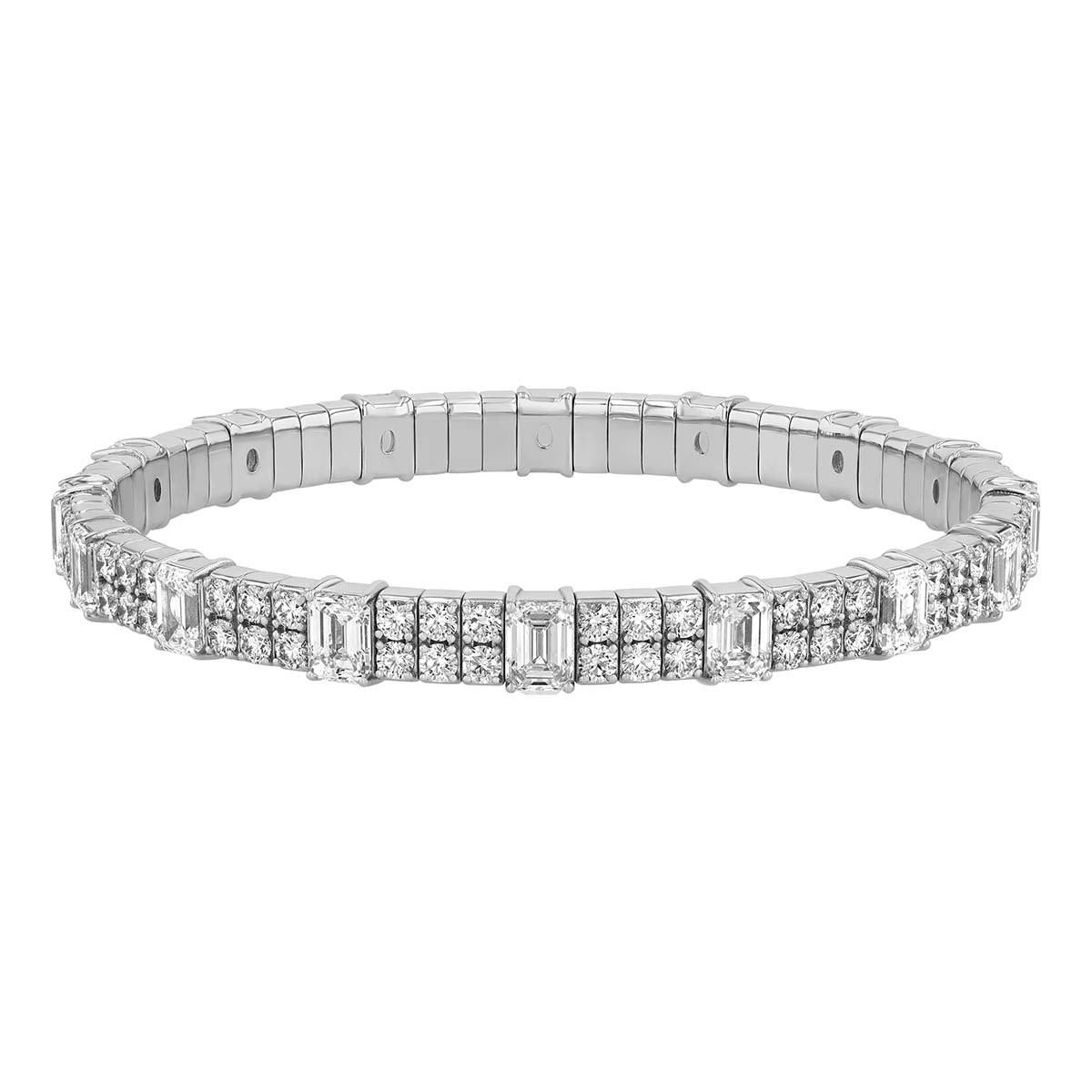 Zydo Collection Emerald Cut & Round Diamond Stretch Bracelet in White Gold