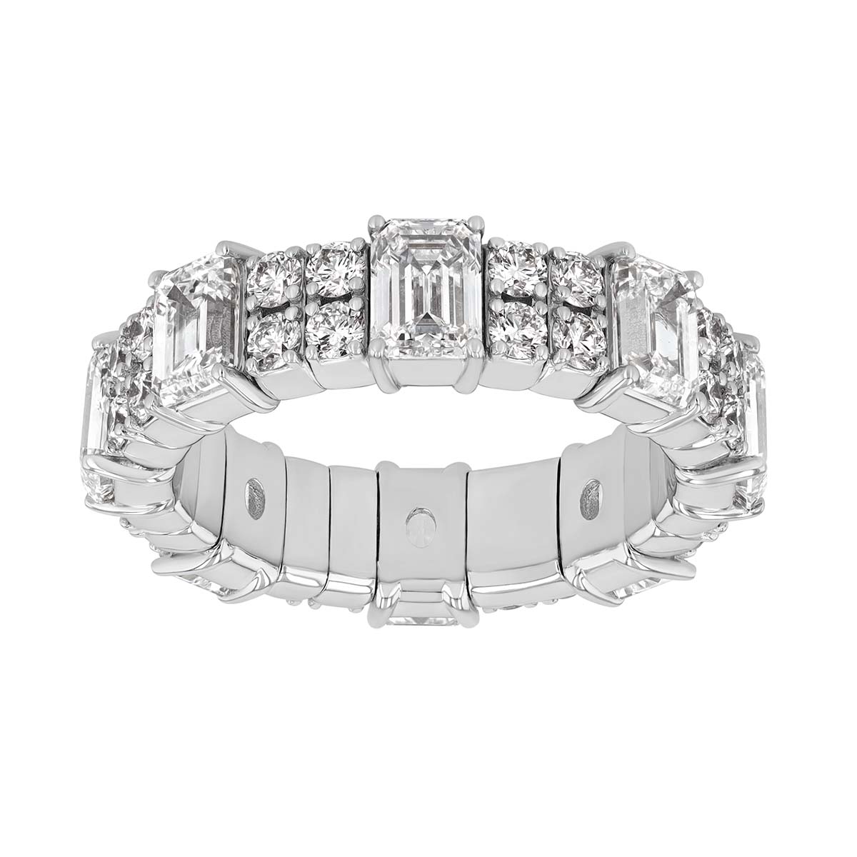 Zydo Collection Emerald Cut & Round Diamond Stretch Ring in White Gold