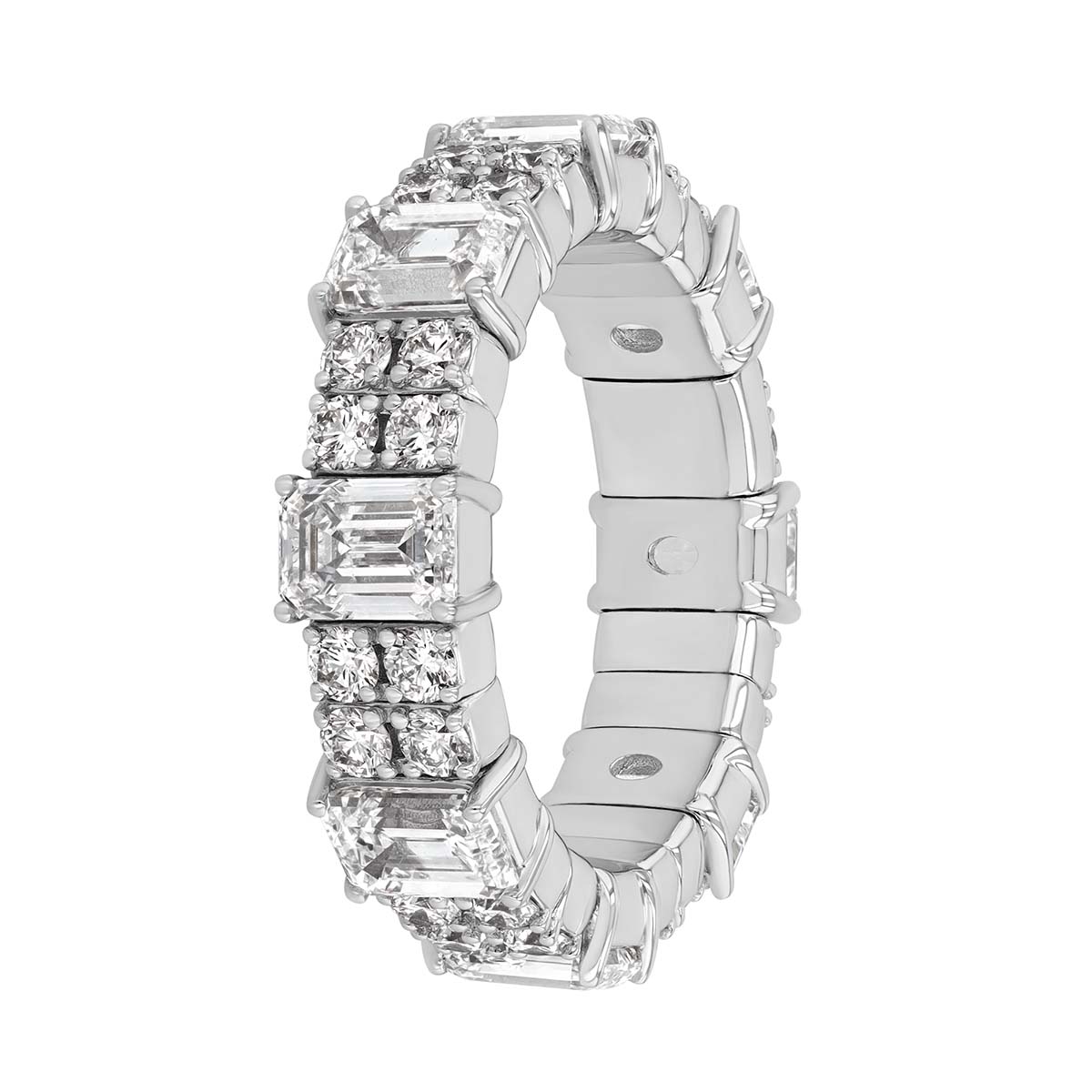 Zydo Collection Emerald Cut & Round Diamond Stretch Ring in White Gold