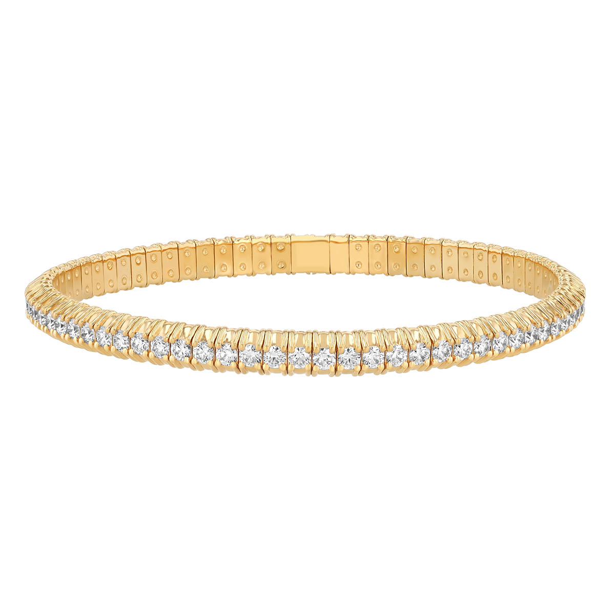 Zydo Collection Round Diamond Line Stretch Bracelet in Yellow Gold, 3.04 cttw