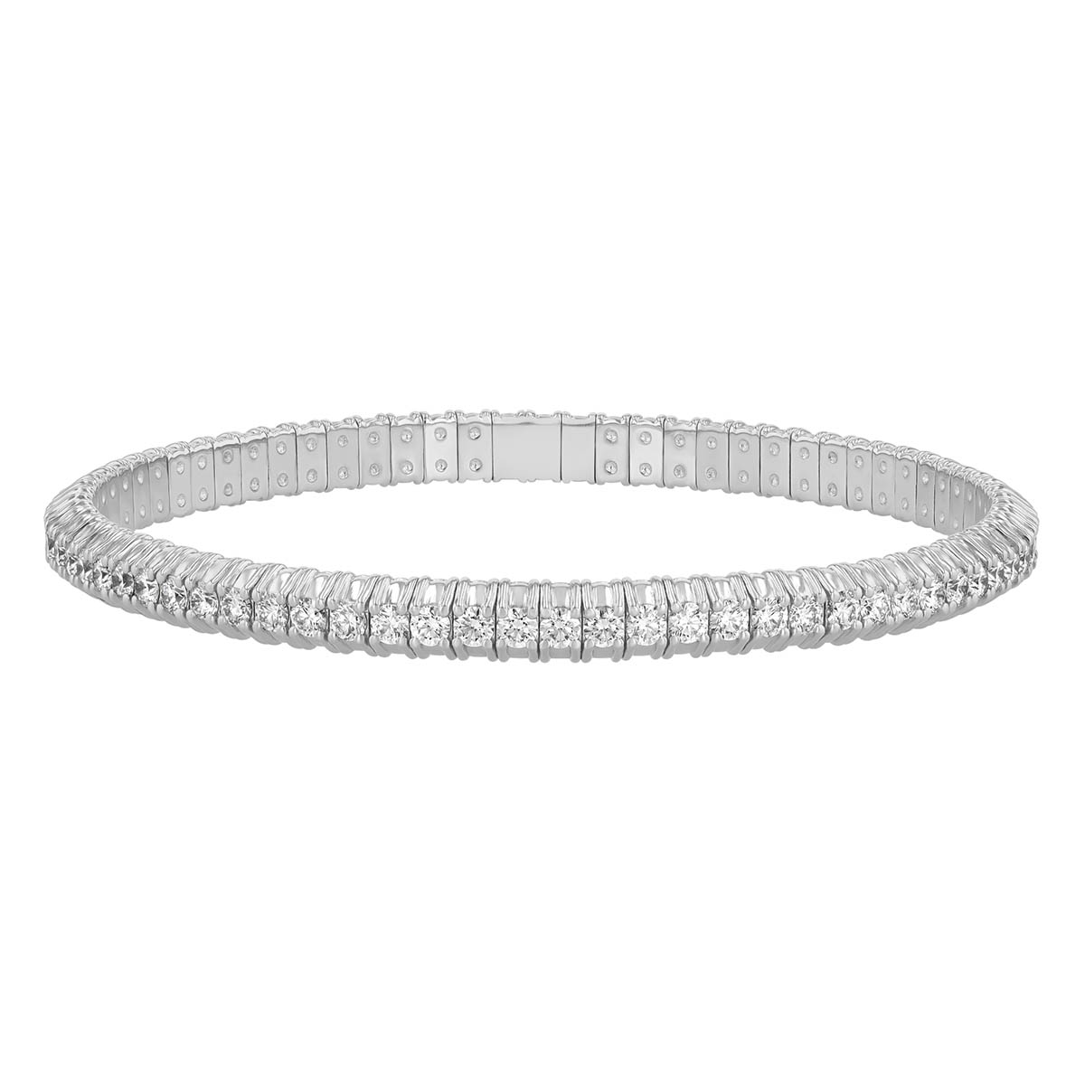 Zydo Collection Round Diamond Line Stretch Bracelet in White Gold, 3.18 cttw