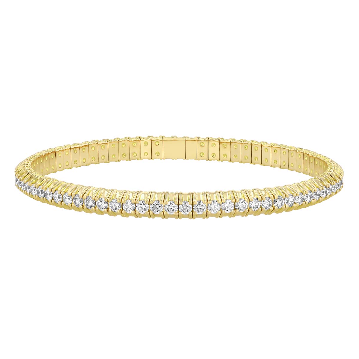 Zydo Collection Round Diamond Line Stretch Bracelet in Yellow Gold, 3.20 cttw